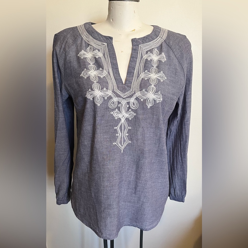 J. Crew Cotton Tunic/Top with White Embroidery - Size Medium